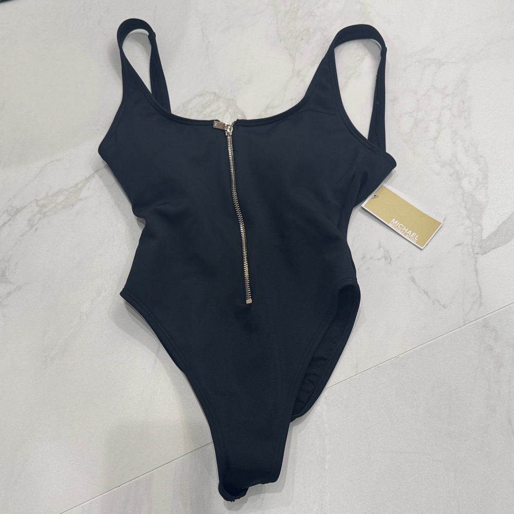 Michael Kors Black One-Piece Swimsuit with Front Zip